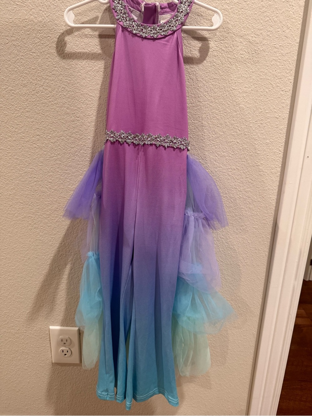 Kids Purple to Blue Ombre Tulle Mermaid jumpsuit